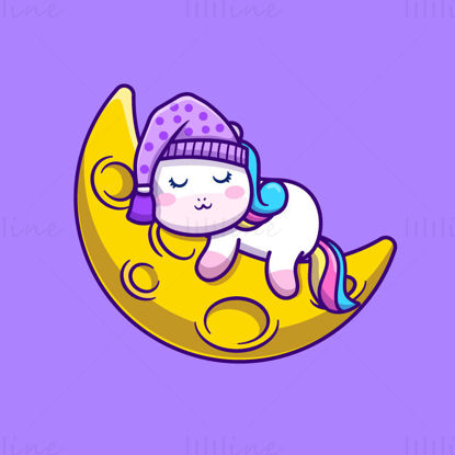 Cartoon sleeping unicorn on the moon vector