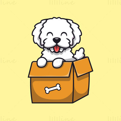 Cucciolo di cartone animato in scatola, vettore