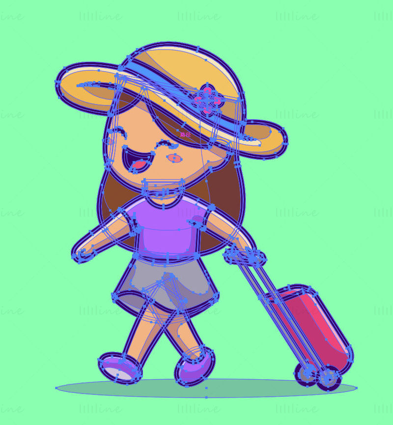 Cartoon girl go traveling with luggage vector