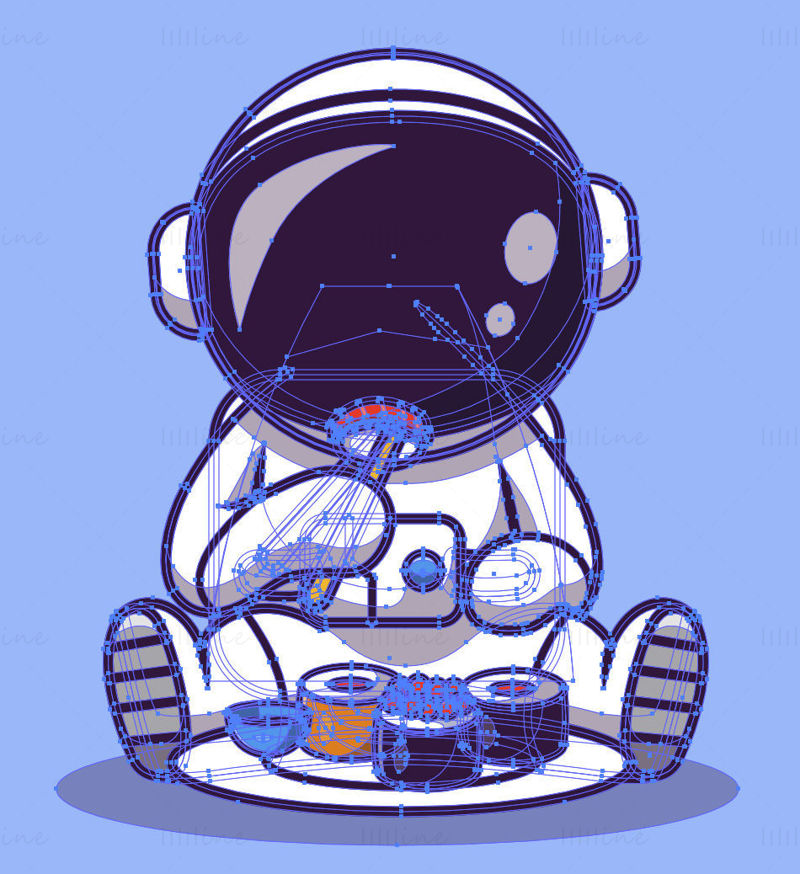 Cartoon-Astronaut, der Sushi-Vektor isst
