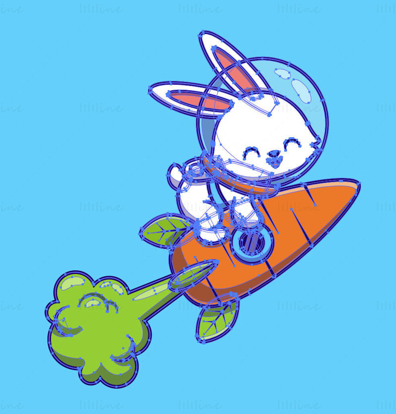Cartoon rabbit astronaut rides carrot rocket vector