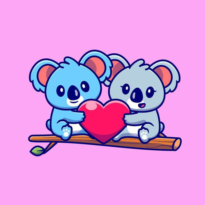 Cartoon koala love vector, heart shape