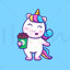 Cartoon unicorn holding coffee vector