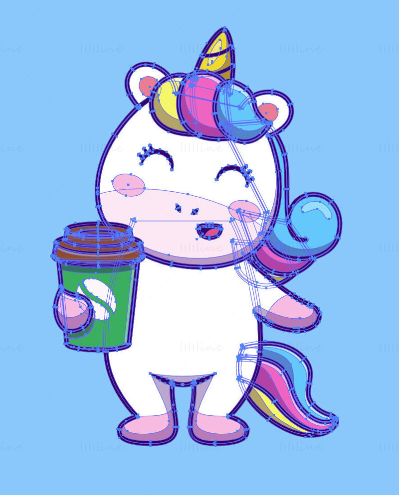 Cartoon unicorn holding coffee vector