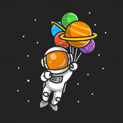 Cartoon astronaut holding planet balloon vector