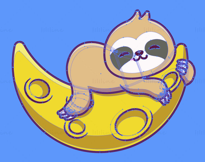 Cartoon sloth lying on the moon vector