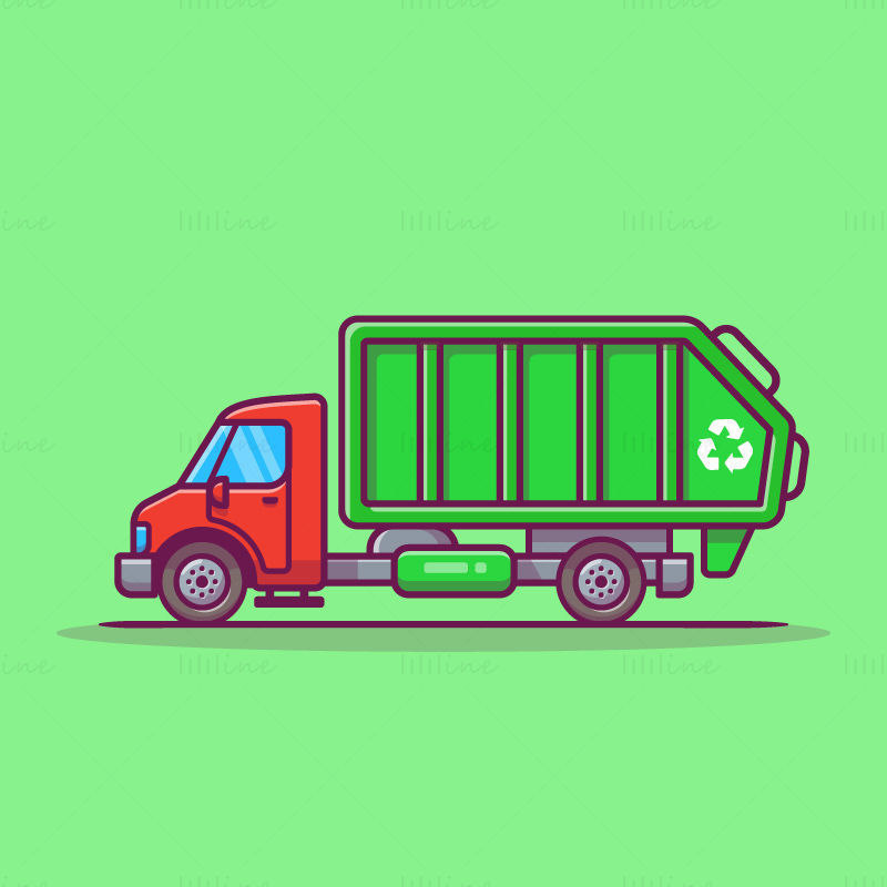 Cartoon garbage collection truck vector. llllline