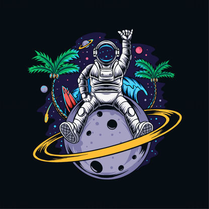 Planeta de cocos și ilustrația vectorială a astronautului