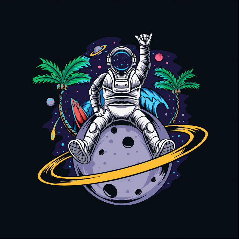 Планета кокоса и векторска илустрација астронаута