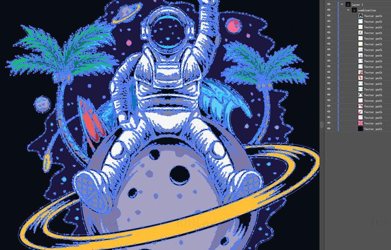 Planète de noix de coco et illustration vectorielle astronaute