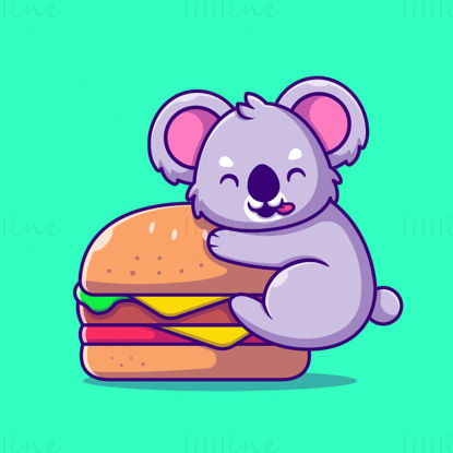 Koala de dibujos animados acostado en vector de hamburguesa