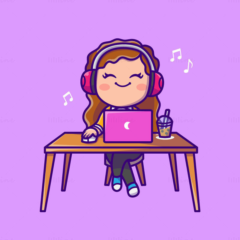 Cartoon girl listening to music vector