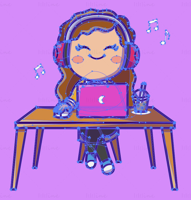 Chica de dibujos animados escuchando música vector