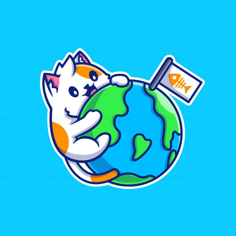 Kreslená kočka hledá jídlo po celém světě vektoru