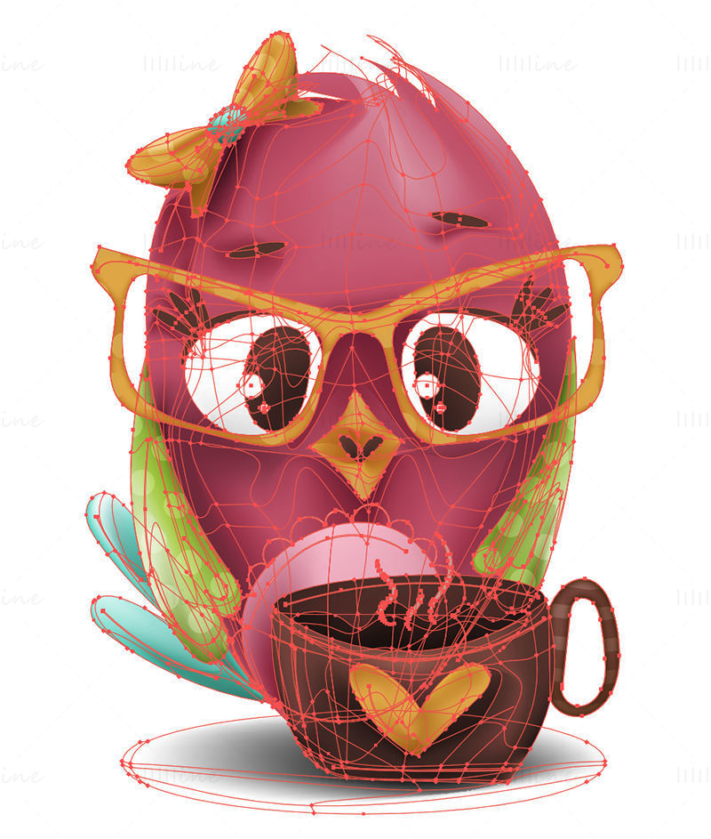 Vector de dibujos animados pájaro rojo bebiendo café