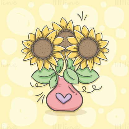 Cartoon sunflower vase vector