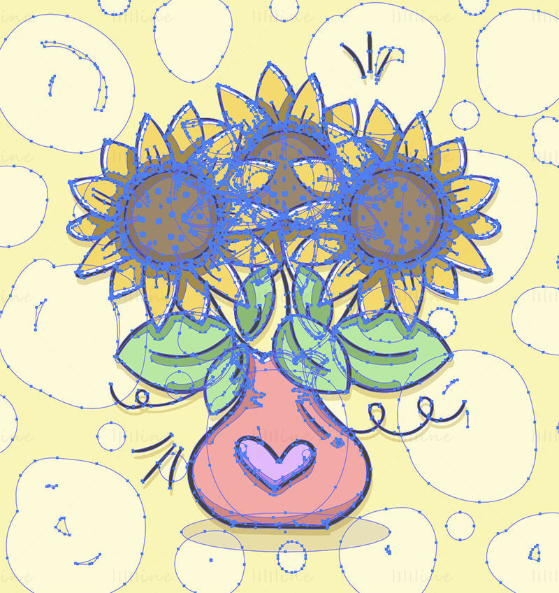Kreslený vektor slunečnice váza