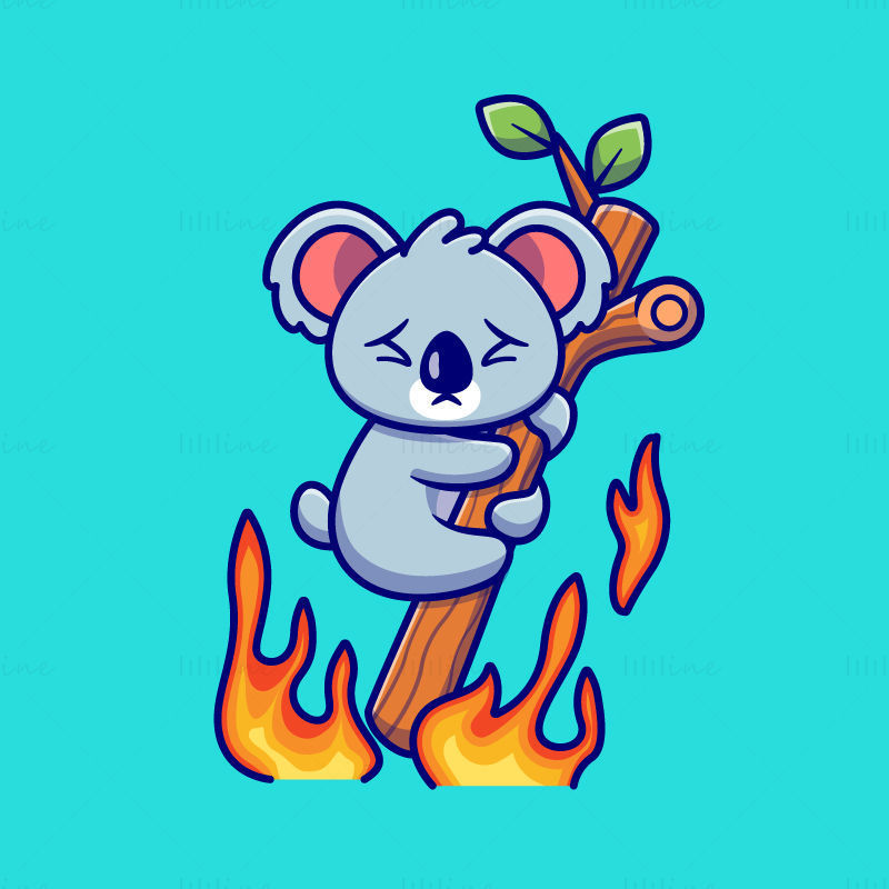 Koala in fire, vector cartoon
