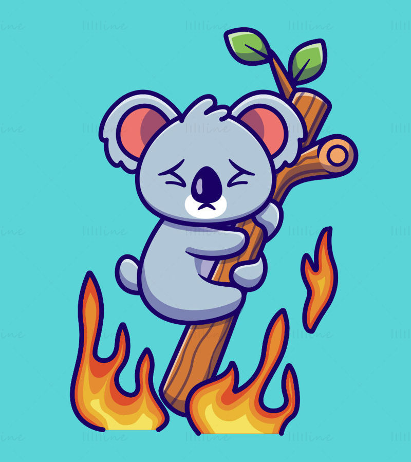 Koala en feu, dessin vectoriel