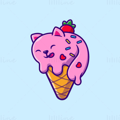 Cartoon cat ice cream cone vector