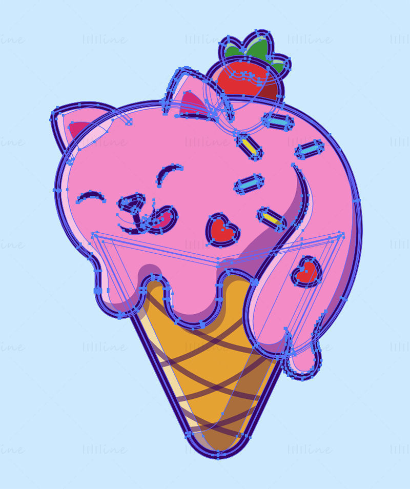 Vecteur de cône de crème glacée de chat de dessin animé