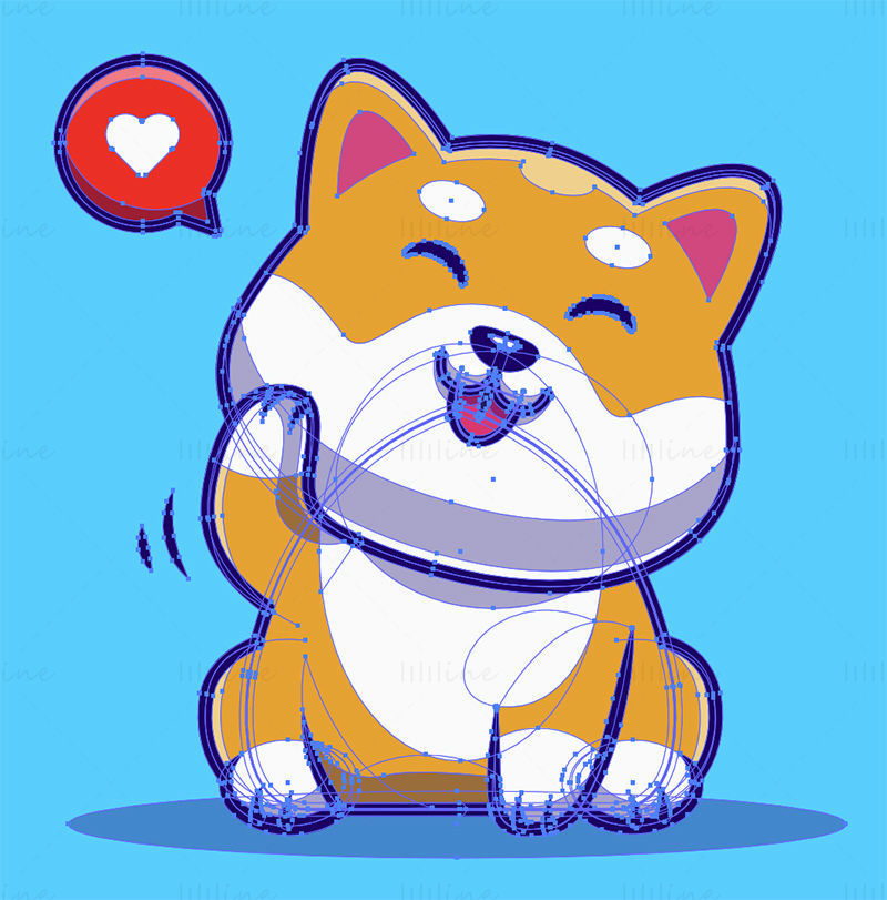 Kreslený pes Shiba Inu dává like, vektorový pes