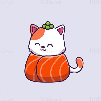 Cartoon Sushi Salmon Cat Vector