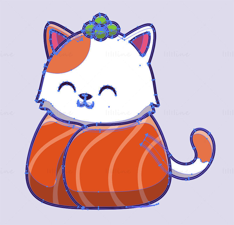 Vecteur de chat de saumon de sushi de dessin animé