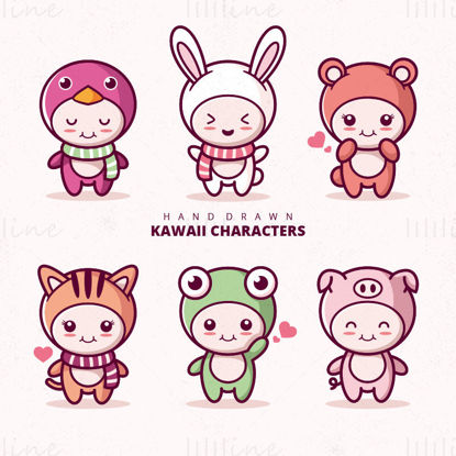 Cartoon cute animal suit kids vector