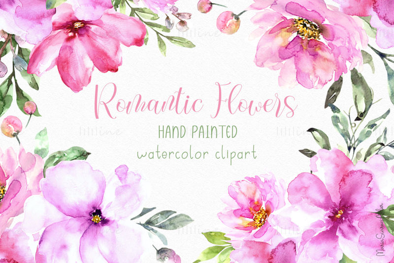 Romantic Flowers Watercolor Clipart