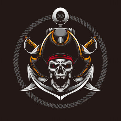 Pirate skull sword badge vector