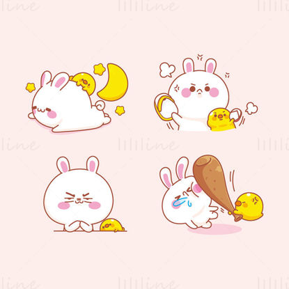 Cute bunny and chick vector