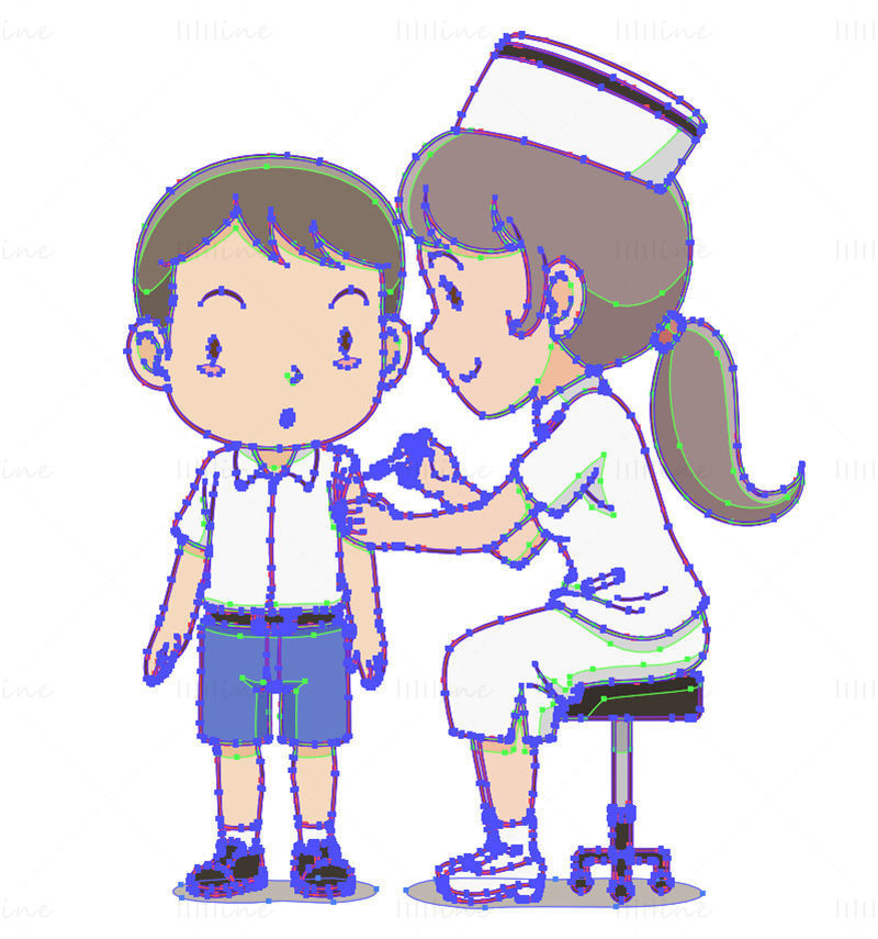Nurse giving injection to little boy, vector