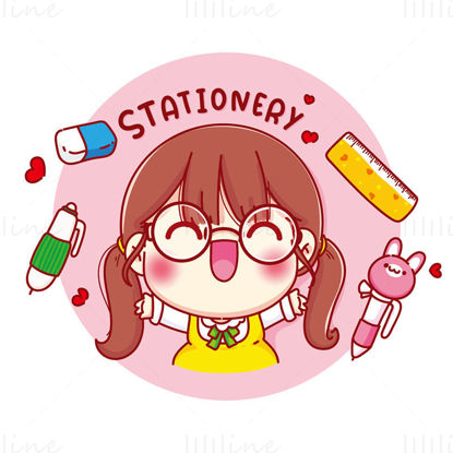 Cartoon stationery girl vector