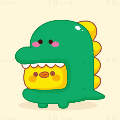 Cute chick in dinosaur costume vector