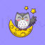 Owl standing on the moon, cartoon vector