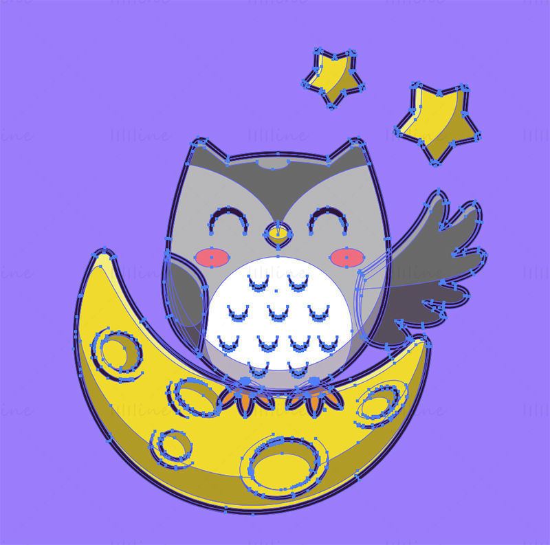 Owl standing on the moon, cartoon vector
