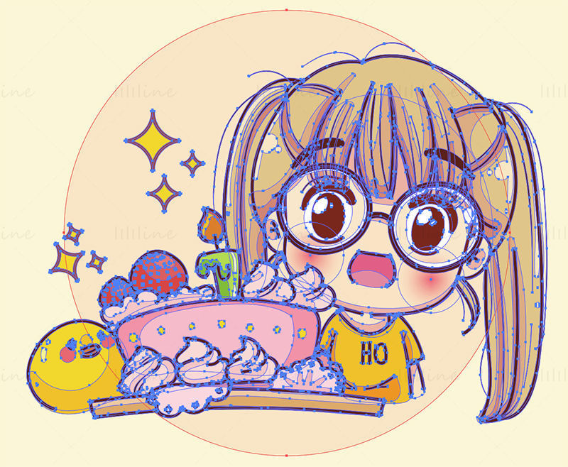 Vecteur de gâteau d'anniversaire fille dessin animé