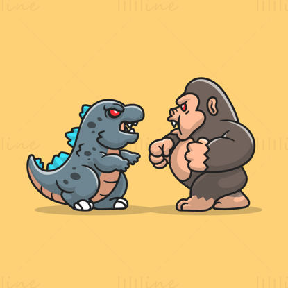 Cartoon Godzilla vs King Kong vector