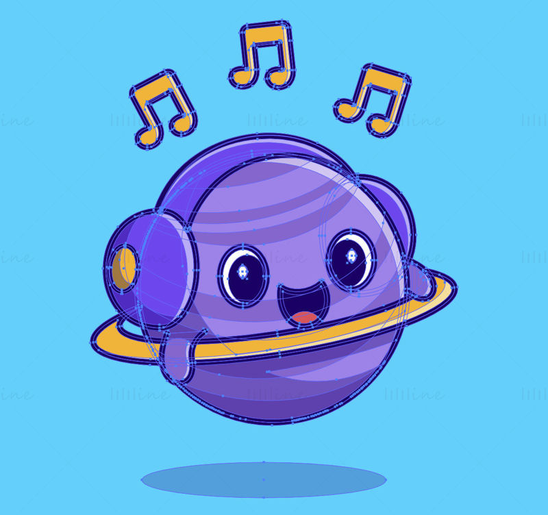 Cartoon Saturn listening to music, vector illustration