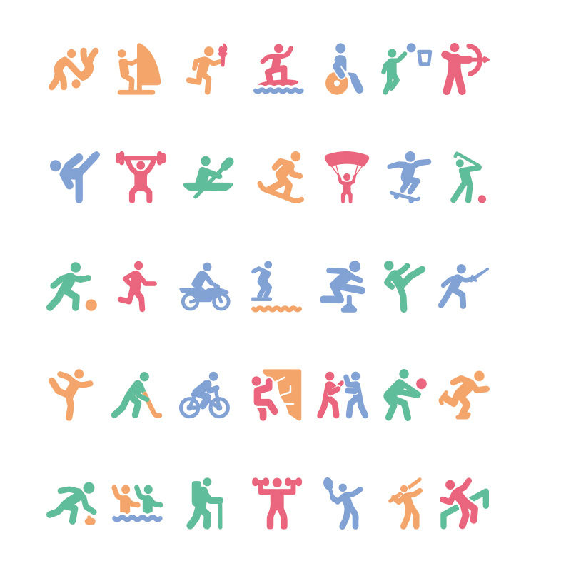 Solid Colorful Olympic Sports Vector Line Icons