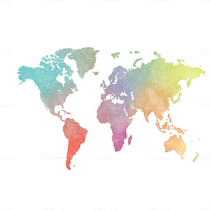 Harta lumii cu acuarelă colorată