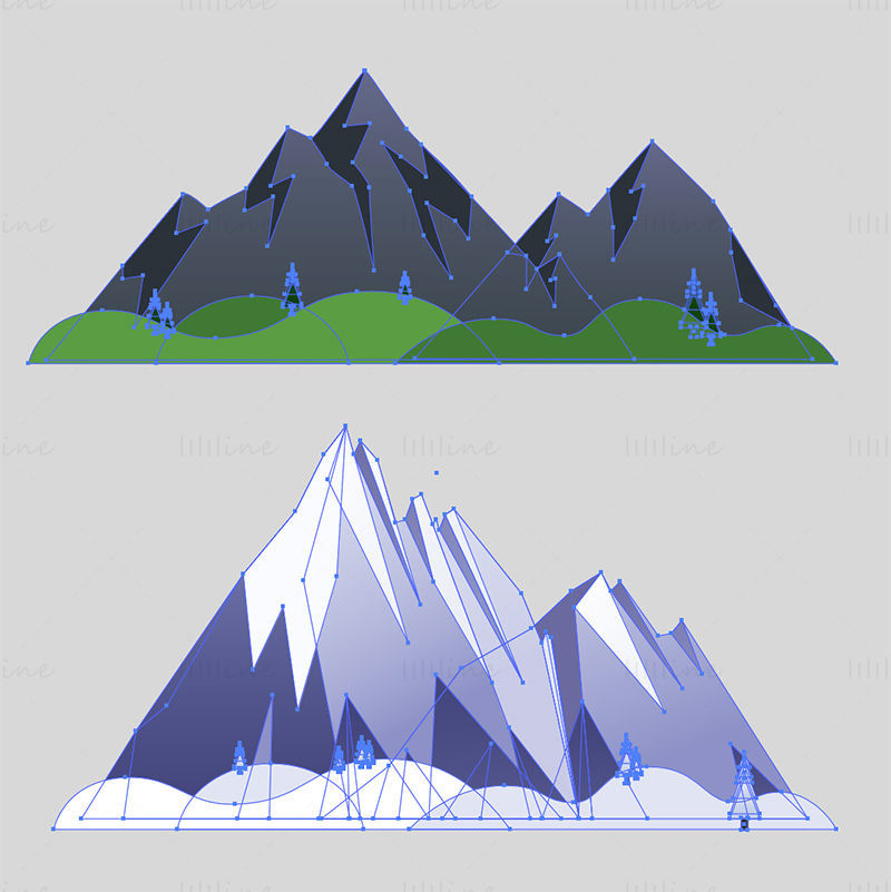 Планински и снежни планински вектор