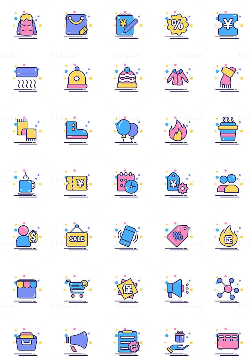 Colorful winter sale icons