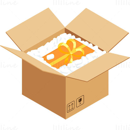 Cardboard box with cushioning foam, vector gift box