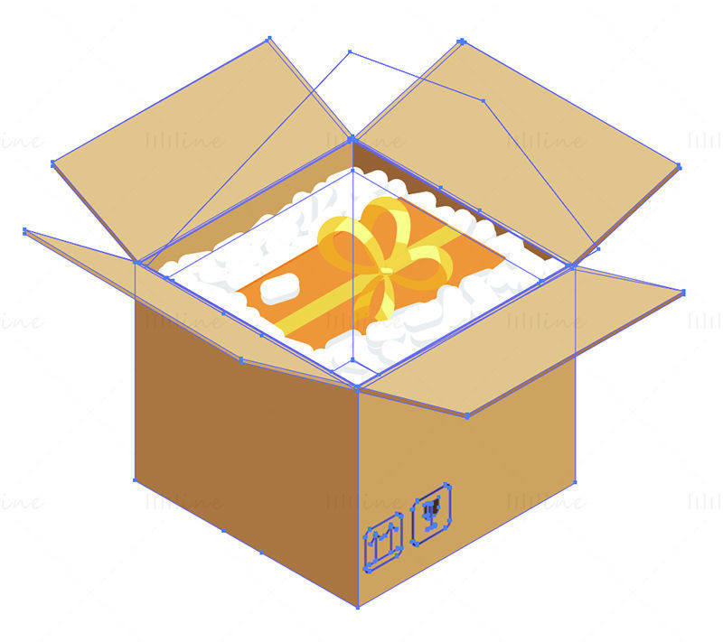 Картонска кутија са пеном за јастуке, векторска поклон кутија