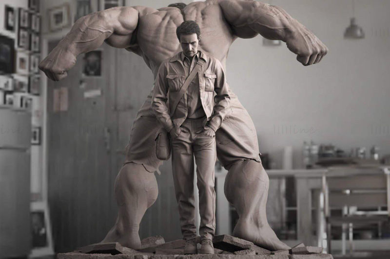 Model 3D Hulk vs Bruyce Diorama gata de imprimat