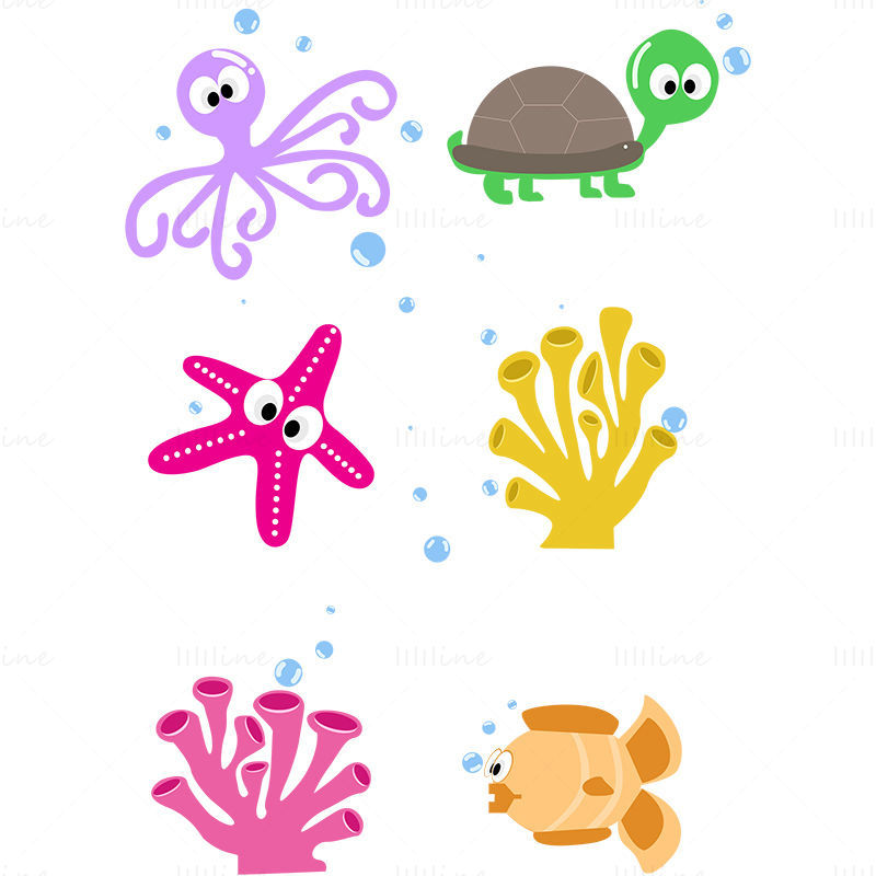 Мультфильм морских существ сетчатки вектор