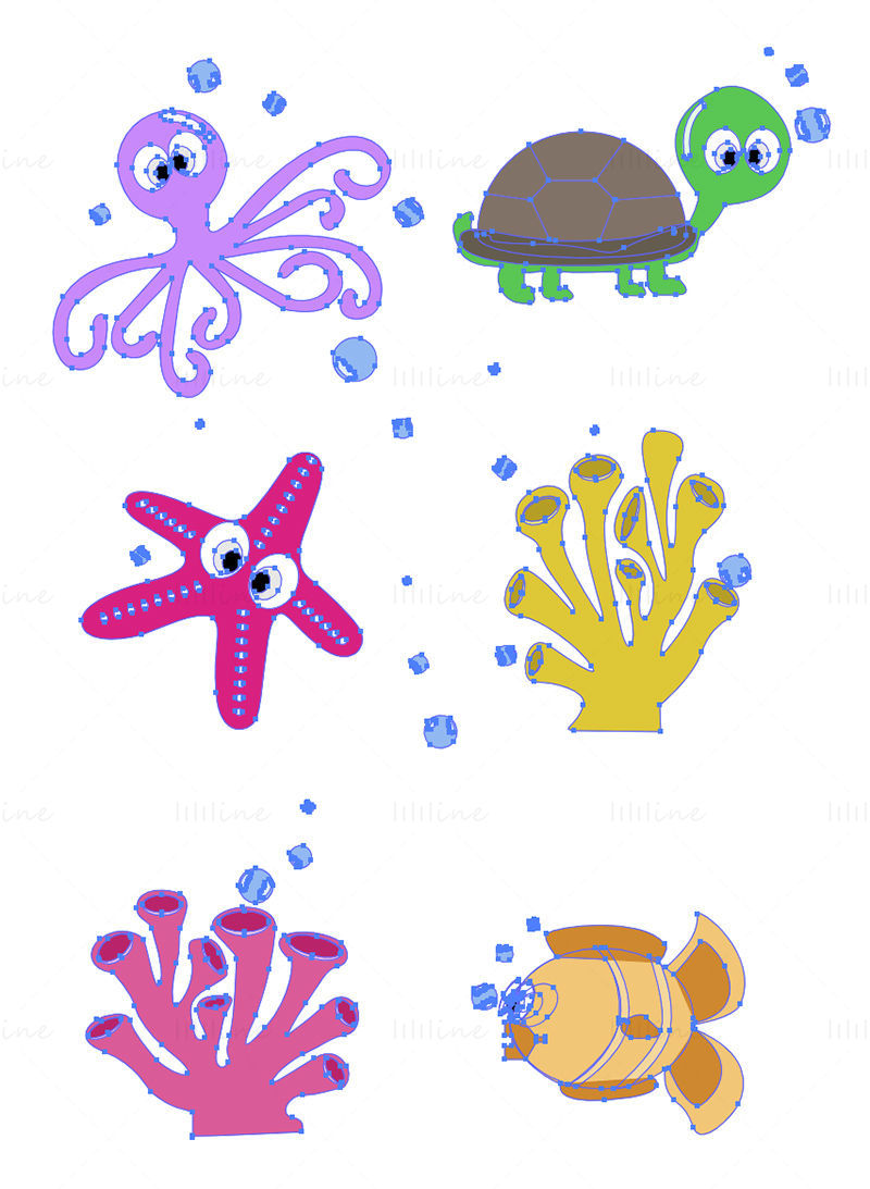 Cartoon sea creatures retina vector