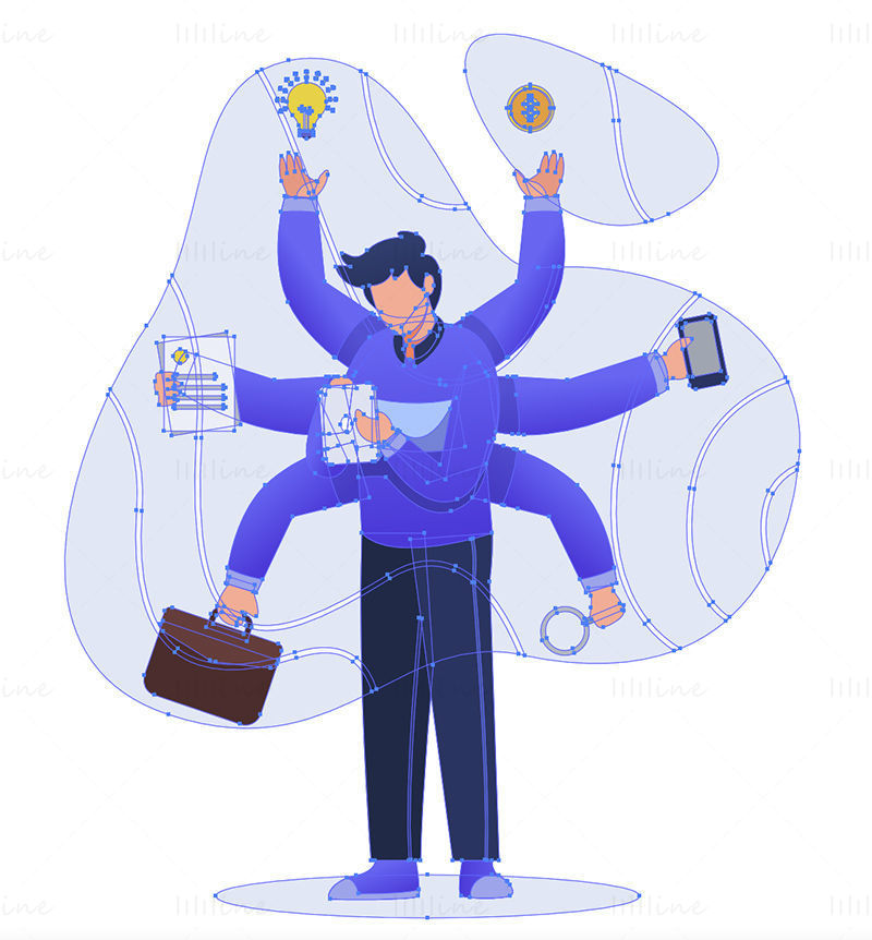 Busy working man vector illustration